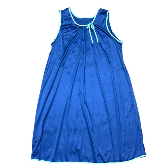 Vintage Blue Nylon Maxi Dress Sleeveless Lounge Nightgown L/XL Retro Sleepwear - Picture 10 of 10